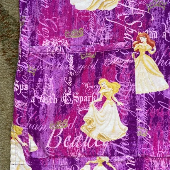 Women's Scrub Top Disney Princess Pink Gold Dress Era Ariel Snow